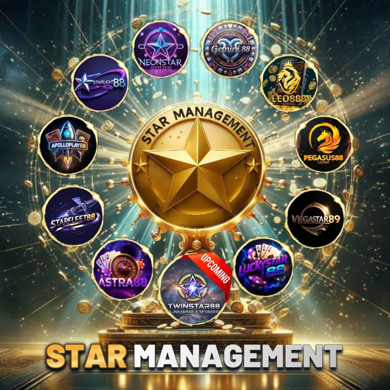 Main banner showing the TwinStar Official Platform interface on a mobile device